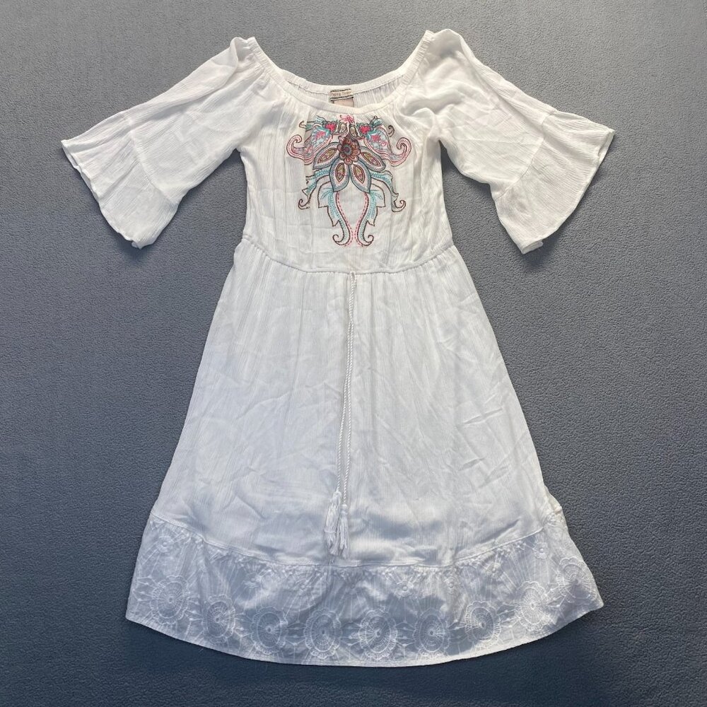 Flying Tomato Embroidered Rayon Floral White Dress Size Large